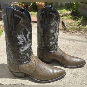 Justin Comb Last Lizard Skin Leather Black Gray Cowboy Western Boots Men 10.5D